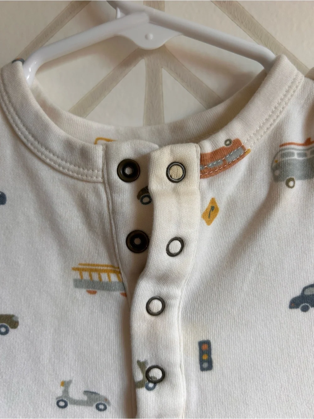 *Pehr-* Cream Baby One-Piece Romper with Vehicle Print